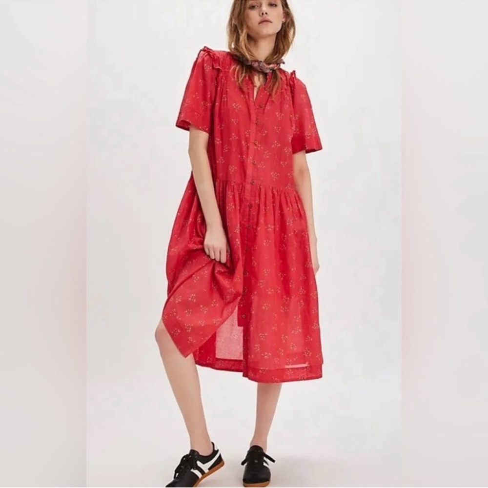 Free People Red Floral Button-Down Dress - Picture 3 of 6